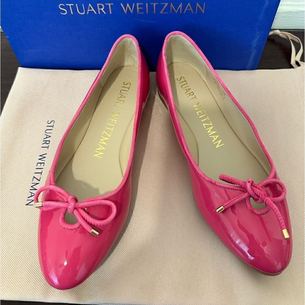 Stuart Weitzman Women’s gabby leather ballet in pink flats almond toe Sz 6, NIB - Picture 2 of 11